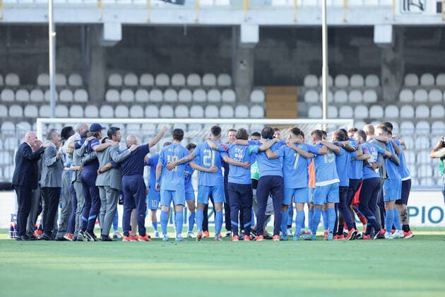 Italy players jubilate at the end of the match for qualification to the next round UEFA Under 21 Championship 2023 Group F qualifying football match between Italy and Republic of Ireland at Cino e Lillo Del Duca stadium in Ascoli Piceno (Italy), June 14th, 2022. Photo Cesare Purini Insidefoto cesarexpurini