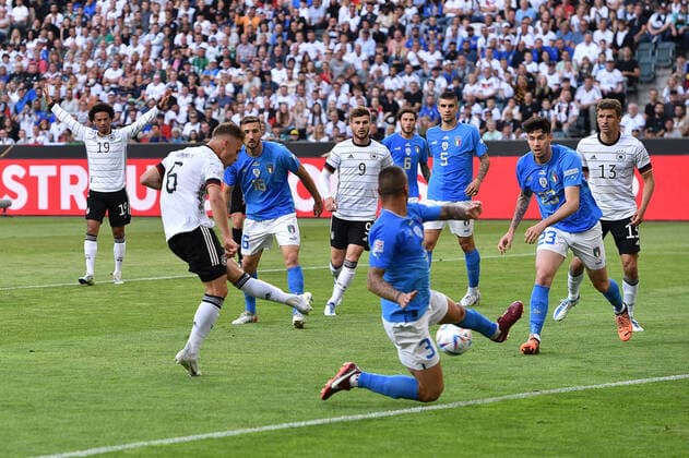 Soccer UEFA Nations League Germany Italy on 14 06 2022 at Borussia Park in Mönchengladbach Goal to 1 0 by Joshua Kimmich Germany DFB regulations prohibit any use of photographs as image sequences and or quasi video xHDx