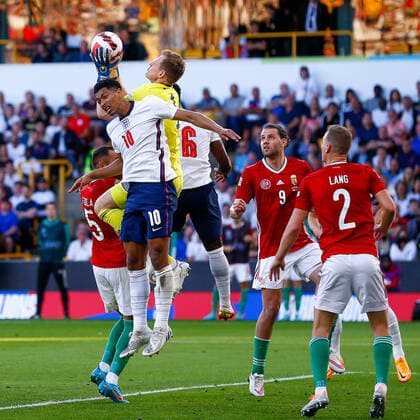 England v Hungary UEFA Nations League Denes Dibusz of Hungary claims the ball ahead of Jude Bellingham of England during the UEFA Nations League match between England and Hungary at Molineux, Wolverhampton Content Not Available For UK Newspapers Copyright: xPaulxChestertonx FIL-17013-0127 UK Newspapers OUT