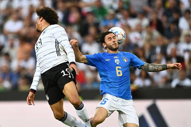 Mg Monchengladbach (Germania) 14 06 2022 - Uefa Nations League Germania-Italia foto Matteo Gribaudi Image nella foto: Leroy Sane™-Davide Calabria 