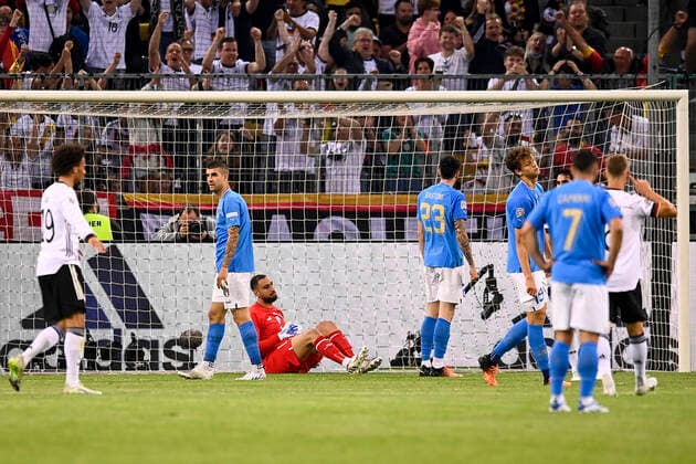 Photo LaPresse - Fabio Ferrari June, 14 2022 M& xf6;nchengladbach, Germany soccer Germany vs Italy - Uefa Nations League - Group C 3 6 - Stadium Stadion im Borussia-Park. In the pic:Thomas Muller (Germany) celebrates after score 3-0  Copyright: xFabioxFerrari LaPressex