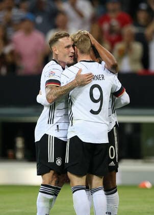14 06 2022, football international match UEFA Nations League 2022 23, Germany Italy, at Borussia Park Mönchengladbach goal celebration Timo Werner Germany to 4 0