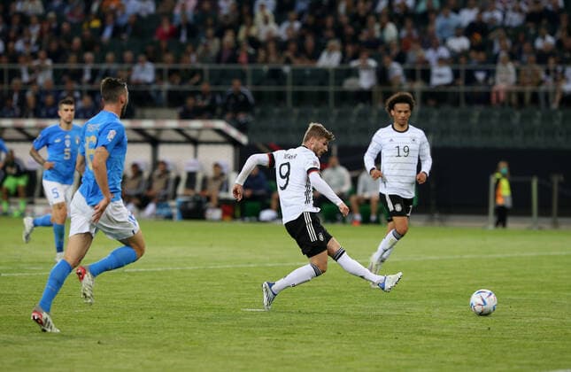 14 06 2022, football international match UEFA Nations League 2022 23, Germany Italy, at Borussia Park Mönchengladbach goal Timo Werner Germany to 5 0