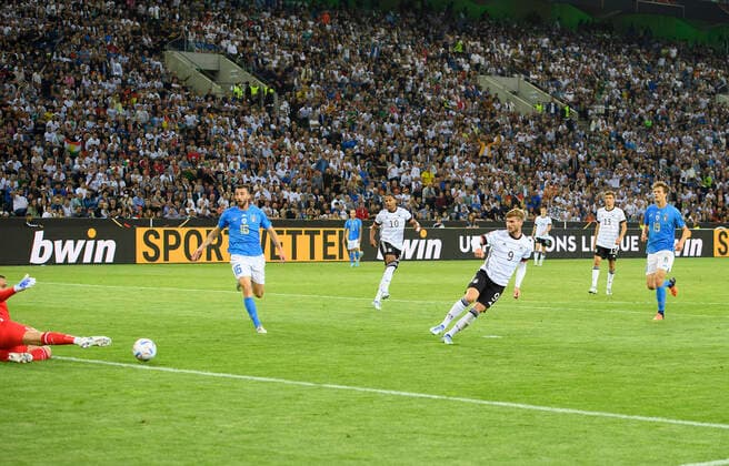 Goal Timo WERNER GER to 5 0, action, goal shot Football UEFA Nations League, Matchday 4, Germany GER Italy ITA , on 14 06 2022 in Moenchengladbach Germany
