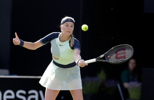 14th June 2022; Edgbaston Priory Club, Edgbaston, Birmingham, United Kingdom; Birmingham Classic Lawn Tennis tournament; Petra Kvitova (CZE) in her match against Beatriz Haddad Maia (BRA)  ActionPlus12400016 RogerxEvans