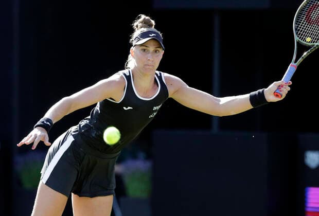14th June 2022; Edgbaston Priory Club, Edgbaston, Birmingham, United Kingdom; Birmingham Classic Lawn Tennis tournament; Beatriz Haddad Maia (BRA) in her match against Petra Kvitova (CZE)  ActionPlus12400020 RogerxEvans