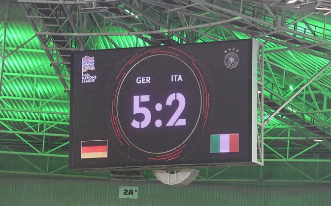 Football, Men, Season 2022 2023, Nations League League A, Group 3, Matchday 4 in Moenchengladbach, Germany Italy, Scoreboard with 5 2 final score, 14 06 2022, Copyright: xMatthiasxKochx
