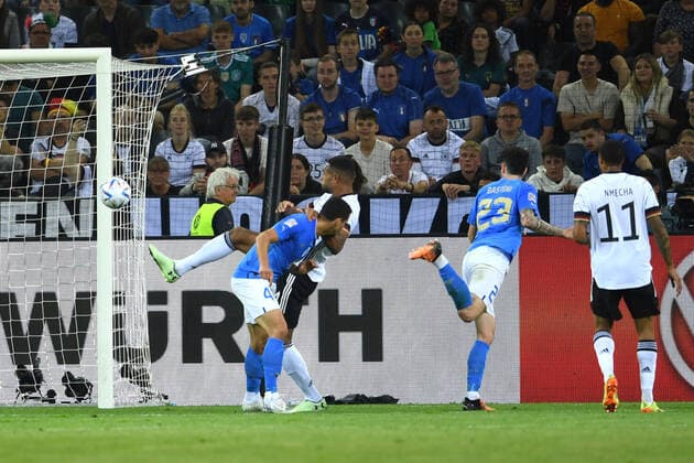 Monchengladbach (Germania) 14 06 2022 - Uefa Nations League Germania-Italia foto Image nella foto: gol Alessandro Bastoni 