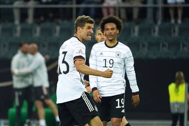 Football, Nations League, international match, group C, Germany Italy, 14 06 2022, Borussia Park , Mönchengladbach Thomas Müller Germany, cheers, action, single picture