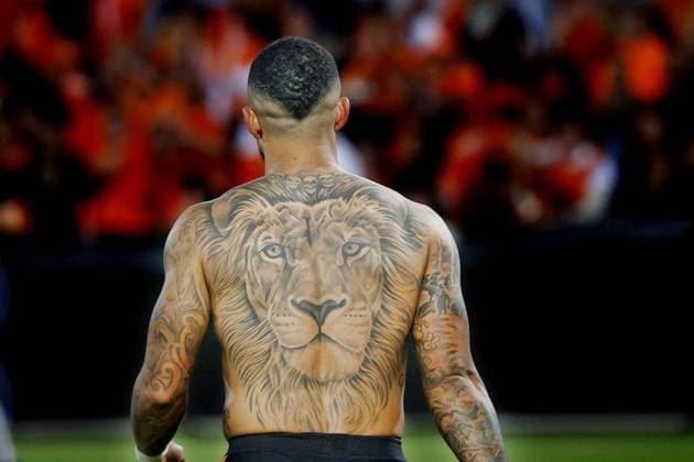 ROTTERDAM, 14-06-2022 , Stadium De Kuip , UEFA Nations League Football, season 2021 2022. Match between Netherlands and Wales 3-2. Memphis Depay with tattoo Netherlands - Wales  x17058354x Copyright: