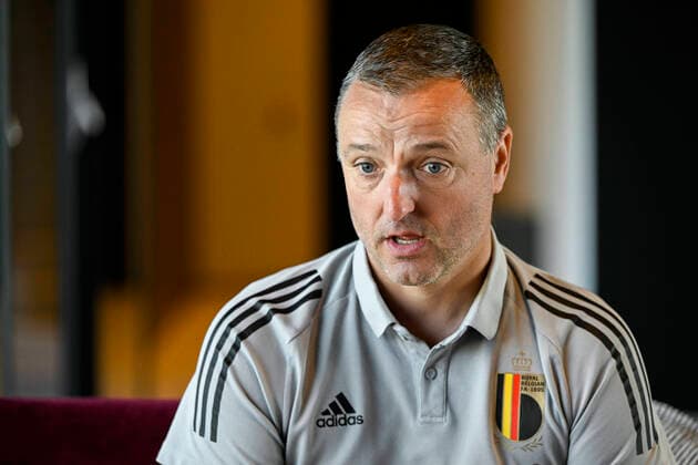 Belgium s head coach Ives Serneels pictured during a press conference, PK, Pressekonferenz of the Belgium s national women s soccer team the Red Flames, Wednesday 15 June 2022 in Tubize. The Red Flames are preparing for the upcoming Women s Euro 2022 European Championships in England. LAURIExDIEFFEMBACQ  x36375243x