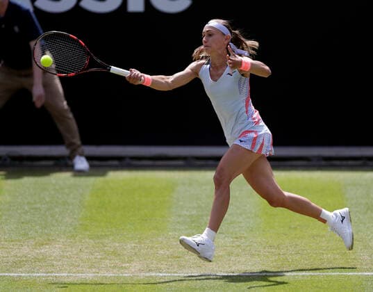 15th June 2022; Edgbaston Priory Club, Edgbaston, Birmingham, United Kingdom; Birmingham Classic Lawn Tennis tournament; Aleksandra Krunic (SRB) in her match against Sorana Cirstea (ROU)  ActionPlus12400110 RogerxEvans