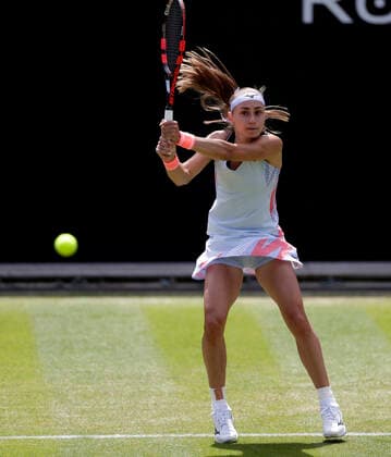 15th June 2022; Edgbaston Priory Club, Edgbaston, Birmingham, United Kingdom; Birmingham Classic Lawn Tennis tournament; Aleksandra Krunic (SRB) in her match against Sorana Cirstea (ROU)  ActionPlus12400111 RogerxEvans