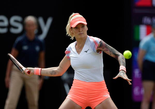 15th June 2022; Edgbaston Priory Club, Edgbaston, Birmingham, United Kingdom; Birmingham Classic Lawn Tennis tournament; Tereza Martincova (CZE) in her match against Camila Giorgi (ITA)  ActionPlus12400118 RogerxEvans