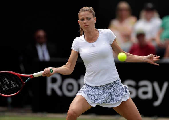 15th June 2022; Edgbaston Priory Club, Edgbaston, Birmingham, United Kingdom; Birmingham Classic Lawn Tennis tournament; Camila Giorgi (ITA) in her match against Tereza Martincova (CZE)  ActionPlus12400120 RogerxEvans