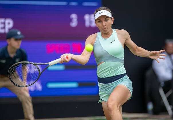 15th June 2022; Edgbaston Priory Club, Edgbaston, Birmingham, United Kingdom; Birmingham Classic Lawn Tennis tournament; Simona Halep (ROU) in her match against Harriet Dart (GBR)  ActionPlus12400180 RogerxEvans