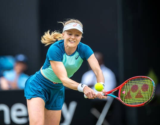 15th June 2022; Edgbaston Priory Club, Edgbaston, Birmingham, United Kingdom; Birmingham Classic Lawn Tennis tournament; Harriet Dart (GBR) in her match against Simona Halep (ROU)  ActionPlus12400188 RogerxEvans
