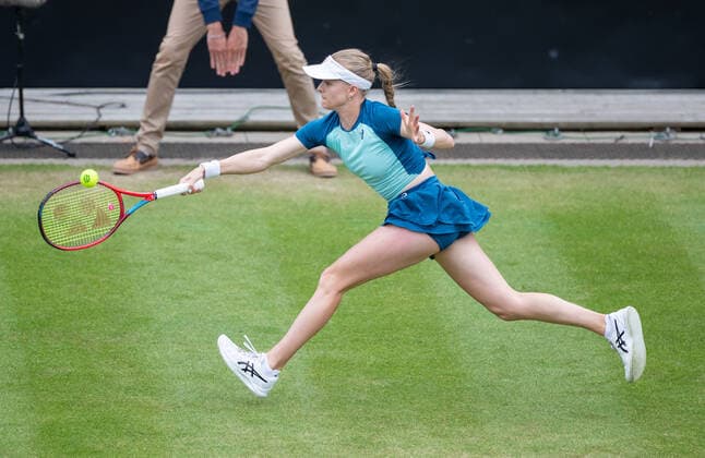 15th June 2022; Edgbaston Priory Club, Edgbaston, Birmingham, United Kingdom; Birmingham Classic Lawn Tennis tournament; Harriet Dart (GBR) in her match against Simona Halep (ROU)  ActionPlus12400198 RogerxEvans