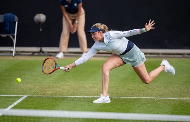 15th June 2022; Edgbaston Priory Club, Edgbaston, Birmingham, United Kingdom; Birmingham Classic Lawn Tennis tournament; Donna Vekic (CRO) during her match against Caty McNally (USA)  ActionPlus12400254 RogerxEvans