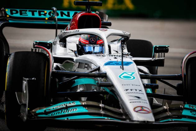 63 RUSSELL George (gbr), Mercedes AMG F1 Team W13, action during the Formula 1 AWS Grand Prix du Canada 2022, 9th round of the 2022 FIA Formula One World Championship, WM, Weltmeisterschaft on the Circuit Gilles Villeneuve, from June 17 to 19, 2022 in Montreal, Canada - F1 - CANADIAN GRAND PRIX 2022 DPPI Panoramic  00122022__V2_2656