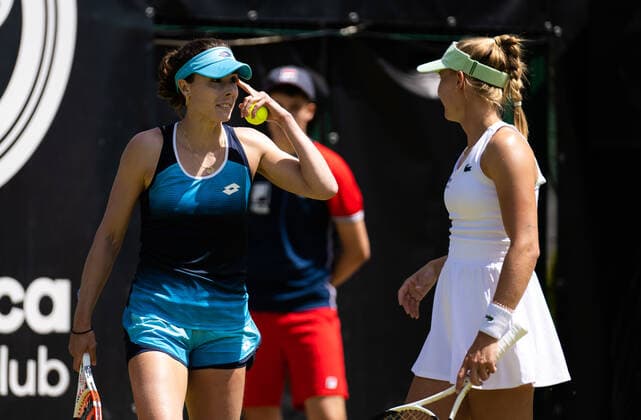June 17, 2022, BERLIN, GERMANY: Alize Cornet of France & Jil Teichmann of Switzerland in action during the doubles semi-final of the 2022 bett1Open WTA, Tennis Damen 500 tennis tournament BERLIN GERMANY - ZUMAa181 20220617_zaa_a181_191 Copyright: xRobxPrangex