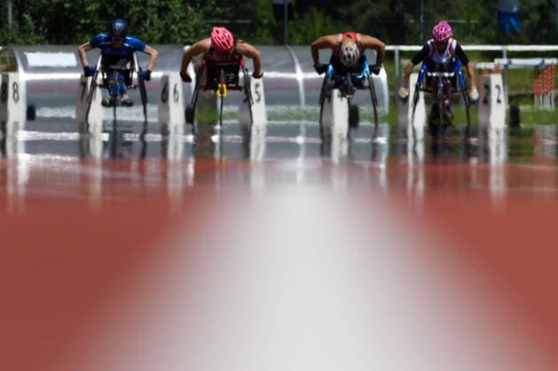 Sport Themen der Woche KW24 Sport Bilder des Tages 100-metres wheelchair race during the international German Para Athletic Championships at Sportanlage am Weinweg, Regensburg. Sven Beyrich SPP German Para Athletic Championships 2022 - Sportanlage am Weinweg, Regensburg 