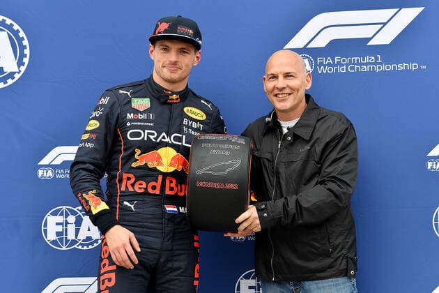 FORMULA 1 AWS GRAND PRIX DU CANADA 2022 18 06 2022, Circuit Gilles Villeneuve, Montreal, FORMULA 1 AWS GRAND PRIX DU CANADA 2022 , in picture pole position for Max Verstappen NEL , Oracle Red Bull Racing, Jacques Villeneuve nordphotoxGmbHx xBratic nph00250