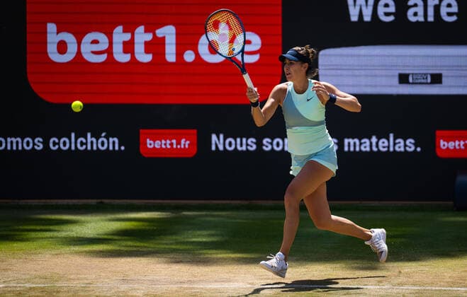 June 18, 2022, BERLIN, GERMANY: Belinda Bencic of Switzerland in action during the semi-final of the 2022 bett1Open WTA, Tennis Damen 500 tennis tournament against Maria Sakkari of Greece BERLIN GERMANY - ZUMAa181 20220618_zaa_a181_019 Copyright: xRobxPrangex