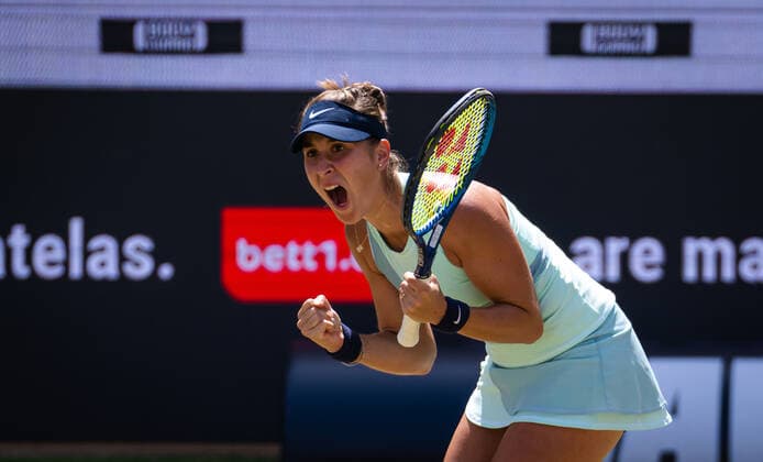 June 18, 2022, BERLIN, GERMANY: Belinda Bencic of Switzerland in action during the semi-final of the 2022 bett1Open WTA, Tennis Damen 500 tennis tournament against Maria Sakkari of Greece BERLIN GERMANY - ZUMAa181 20220618_zaa_a181_023 Copyright: xRobxPrangex
