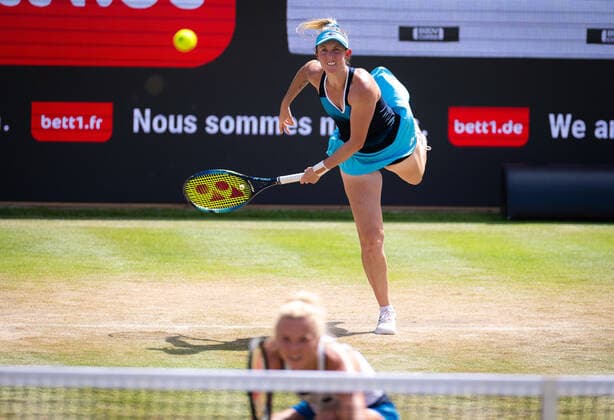 June 18, 2022, BERLIN, GERMANY: Storm Sanders of Australia & Katerina Siniakova of the Czech Republic in action during the doubles semi-final of the 2022 bett1Open WTA, Tennis Damen 500 tennis tournament BERLIN GERMANY - ZUMAa181 20220618_zaa_a181_035 Copyright: xRobxPrangex