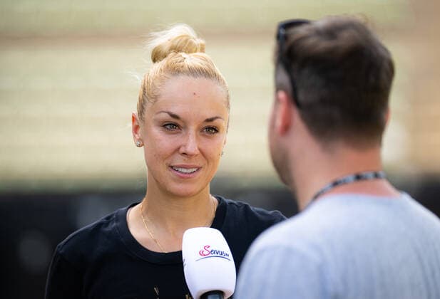 June 18, 2022, BERLIN, GERMANY: Sabine Lisicki of Germany talks to the media after the doubles semi-final of the 2022 bett1Open WTA, Tennis Damen 500 tennis tournament BERLIN GERMANY - ZUMAa181 20220618_zaa_a181_044 Copyright: xRobxPrangex