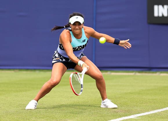 19th June 2022, Devonshire Park, Eastbourne, England; Rothesy International WTA, Tennis Damen 500 series Lawn Tennis Tournament; Heather Watson (GBR) plays a forehand against Lesai Tsurenko (UKR)  ActionPlus12401406 HongboxChen
