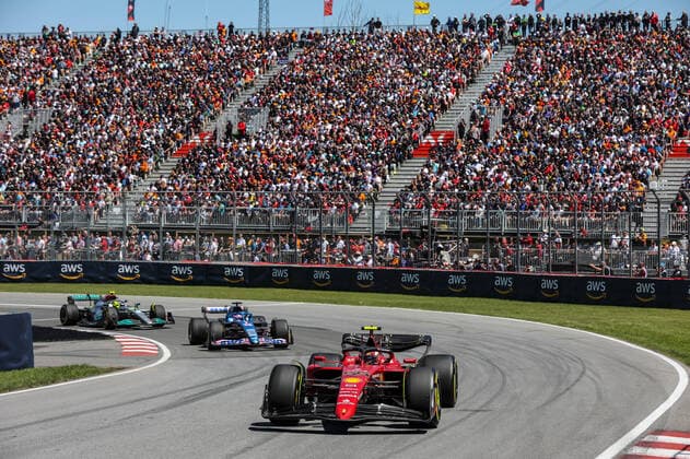55 SAINZ Carlos (spa), Scuderia Ferrari F1-75, action 14 ALONSO Fernando (spa), Alpine F1 Team A522, action during the Formula 1 AWS Grand Prix du Canada 2022, 9th round of the 2022 FIA Formula One World Championship, WM, Weltmeisterschaft on the Circuit Gilles Villeneuve, from June 17 to 19, 2022 in Montreal, Canada - F1 - CANADIAN GRAND PRIX 2022 - RACE DPPI Panoramic  AV6_8256
