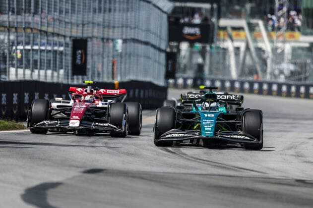 18 STROLL Lance (can), Aston Martin F1 Team AMR22, action 24 ZHOU Guanyu (chi), Alfa Romeo F1 Team ORLEN C42, action during the Formula 1 AWS Grand Prix du Canada 2022, 9th round of the 2022 FIA Formula One World Championship, WM, Weltmeisterschaft on the Circuit Gilles Villeneuve, from June 17 to 19, 2022 in Montreal, Canada - F1 - CANADIAN GRAND PRIX 2022 - RACE DPPI Panoramic  GOOD4250