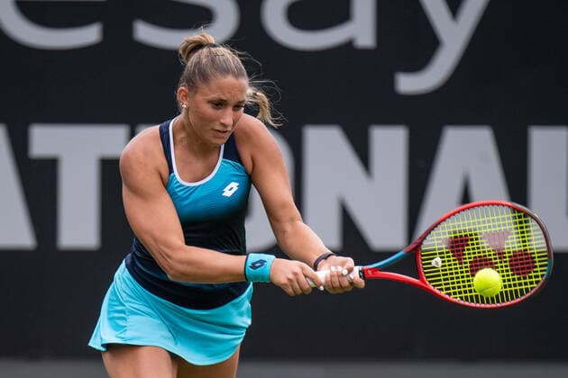 EASTBOURNE, ENGLAND - JUNE 19: Panna Udvardy of Hungary plays against Sara Sorrbies Tormo during the Women s Singles at Devonshire Park on June 19, 2022 in Eastbourne, E Rothesay International Eastbourne - Day Two Copyright: xSebastianxFrejx