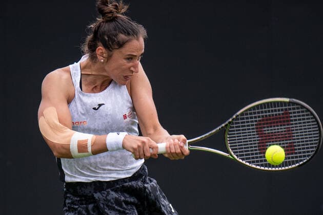 EASTBOURNE, ENGLAND - JUNE 19: Sara Sorrbies Tormo of Spain reacts in match against Panna Udvardy during the Women s Singles at Devonshire Park on June 19, 2022 in Eastbourne, E Rothesay International Eastbourne - Day Two Copyright: xSebastianxFrejx