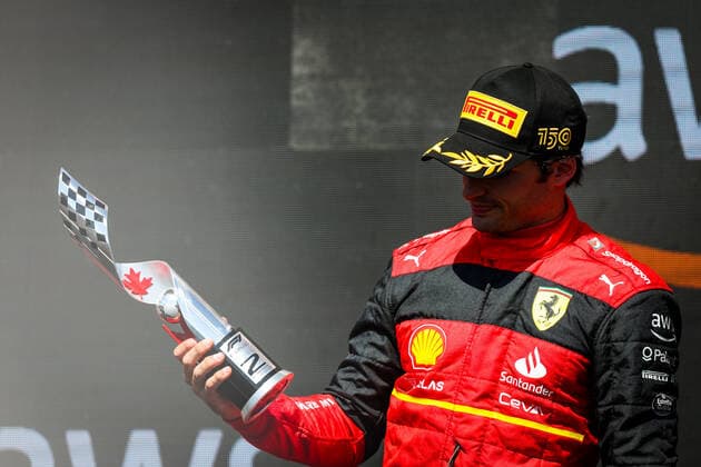 SAINZ Carlos (spa), Scuderia Ferrari F1-75, portrait podium during the Formula 1 AWS Grand Prix du Canada 2022, 9th round of the 2022 FIA Formula One World Championship, WM, Weltmeisterschaft on the Circuit Gilles Villeneuve, from June 17 to 19, 2022 in Montreal, Canada - F1 - CANADIAN GRAND PRIX 2022 - RACE DPPI Panoramic  20220619_GOOD4688