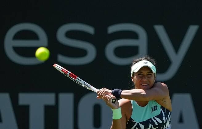 Mandatory Credit: Photo by Dave Shopland Shutterstock (12992812w) Great Britain s Heather Watson in 1st Round action Rothesay International Eastbourne, Tennis, Devonshire Park, Eastbourne, UK - 20 Jun 2022 Rothesay International Eastbourne, Tennis, Devonshire Park, Eastbourne, UK - 20 Jun 2022  Copyright: xDavexShopland Shutterstockx 12992812w