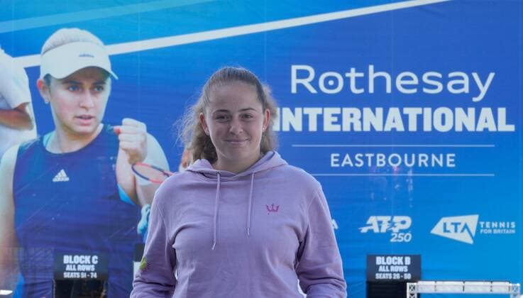 Mandatory Credit: Photo by Dave Shopland Shutterstock (12992812ca) 2021 Ladies Champion Jelena Ostapenko from Latvia pictured in front of Centre Court Backdrop Rothesay International Eastbourne, Tennis, Devonshire Park, Eastbourne, UK - 20 Jun 2022 Rothesay International Eastbourne, Tennis, Devonshire Park, Eastbourne, UK - 20 Jun 2022  Copyright: xDavexShopland Shutterstockx 12992812ca