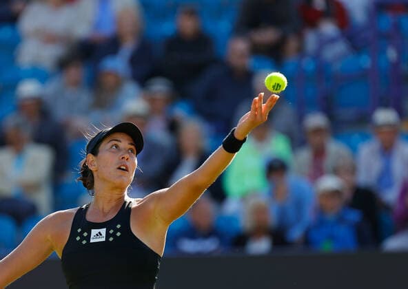 20th June 2022, Devonshire Park, Eastbourne, England; Eastbourne International Lawn Tennis Tournament; Garbine Muguruza (ESP) serves to Magdalena Frech (POL)  ActionPlus12401808 HongboxChen