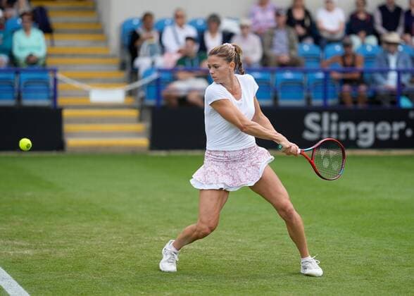 Mandatory Credit: Photo by Dave Shopland Shutterstock (12992813dh) Italy s Camila Giorgi during her round 1 win Rothesay International Eastbourne, Tennis, Devonshire Park, Eastbourne, UK - 21 Jun 2022 Rothesay International Eastbourne, Tennis, Devonshire Park, Eastbourne, UK - 21 Jun 2022  Copyright: xDavexShopland Shutterstockx 12992813dh