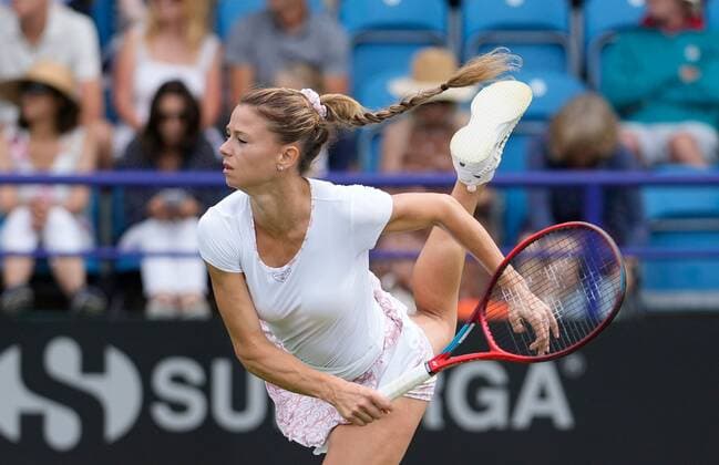 Mandatory Credit: Photo by Dave Shopland Shutterstock (12992813cm) Italy s Camila Giorgi during her round 1 win Rothesay International Eastbourne, Tennis, Devonshire Park, Eastbourne, UK - 21 Jun 2022 Rothesay International Eastbourne, Tennis, Devonshire Park, Eastbourne, UK - 21 Jun 2022  Copyright: xDavexShopland Shutterstockx 12992813cm
