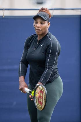 EASTBOURNE, ENGLAND - JUNE 21: Serena Williams of United States practice with Ons Jabeur of Tunisia ahead of their Women s Doubles Round of 16 match against Marie Bouzkova and Sara Sorribes Tormeo during Day Four of Rothesay International Eastbourne match on Day 4 of the Devonshire Park on June 21, 2022 in Eastbourne, E Rothesay International Eastbourne - Day Four Copyright: xSebastianxFrejx