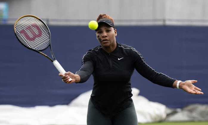 21st June 2022, Devonshire Park, Eastbourne, England; Eastbourne International Lawn Tennis Tournament; Serena Williams (USA) practices before her double match  ActionPlus12401894 HongboxChen