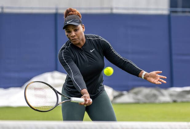 21st June 2022, Devonshire Park, Eastbourne, England; Eastbourne International Lawn Tennis Tournament; Serena Williams (USA) practices before her double match  ActionPlus12401896 HongboxChen