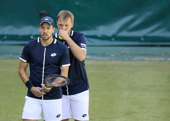 photo doubles player Kevin Krawietz and Andreas MIES left both GER Tennis Tournament Terra Wortmann Cup at Gerry Weber Sportpark OWL Arena in Halle Westfalen Wed 15 06 2022