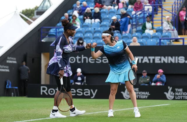 Serena Williams & Ons Jabeur during the round of 16 doubles match during the Rothersay International Eastbourne Tennis Tournament 2022 at Devonshire Park, Eastbourne, England on the 21 June 2022. Copyright: xAndyxRowlandx PMI-5006-0005