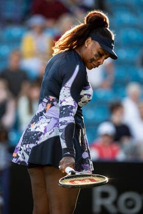 EASTBOURNE, ENGLAND - JUNE 22: Serena Williams of the United States during the Womens doubles quarter final playing alongside Ons Jabeur of Tunisia against Shuko Aoyama of Japan and Hao-Ching Chan of Chinese Taipei on Day Five of Rothesay International Eastbourne at Devonshire Park on June 22, 2022 in Eastbourne, E Rothesay International Eastbourne - Day Five Copyright: xSebastianxFrejx