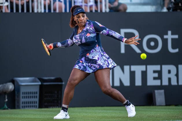 EASTBOURNE, ENGLAND - JUNE 22: Serena Williams of the United States during the Womens doubles quarter final playing alongside Ons Jabeur of Tunisia against Shuko Aoyama of Japan and Hao-Ching Chan of Chinese Taipei on Day Five of Rothesay International Eastbourne at Devonshire Park on June 22, 2022 in Eastbourne, E Rothesay International Eastbourne - Day Five Copyright: xSebastianxFrejx