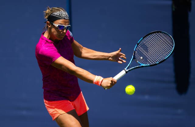 June 22, 2022, Eastbourne, GREAT BRITAIN: Kirsten Flipkens of Belgium in action during the third round of the 2022 Rothesay International WTA, Tennis Damen 500 tennis tournament against Viktoriya Tomova of Bulgaria Eastbourne GREAT BRITAIN - ZUMAa181 20220622_zaa_a181_012 Copyright: xRobxPrangex